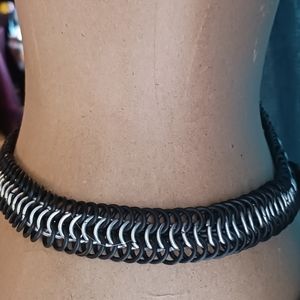 Handmade chainmail rubber belt black & silver stetch aluminum 6in1 S-M OOAK